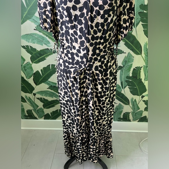 Proenza Schouler Printed Short Sleeve Cinched Dress Womens 12 NWT Black Cream - Picture 9 of 14